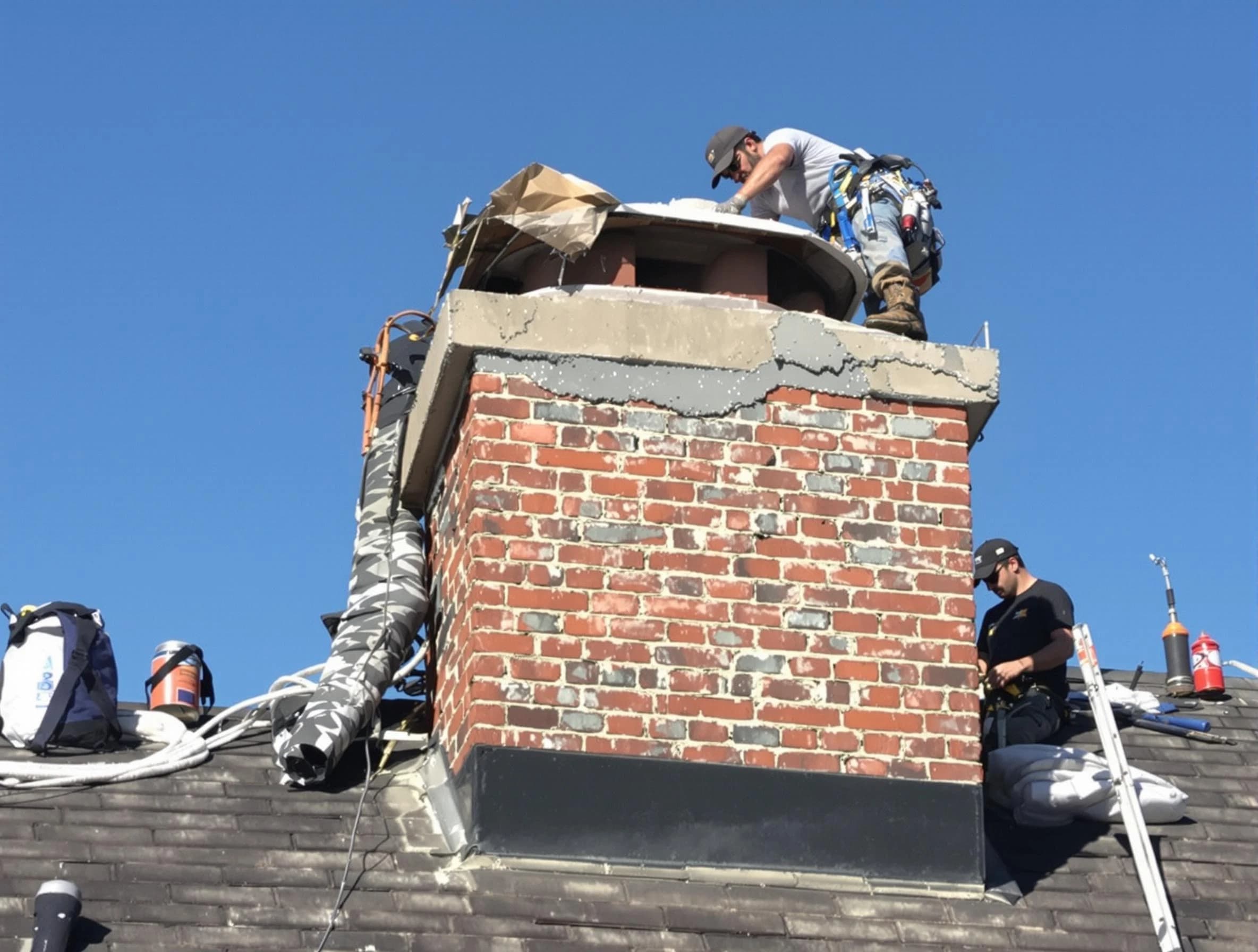 Bridgewater Chimney Sweep installing a custom chimney crown in Bridgewater, NJ