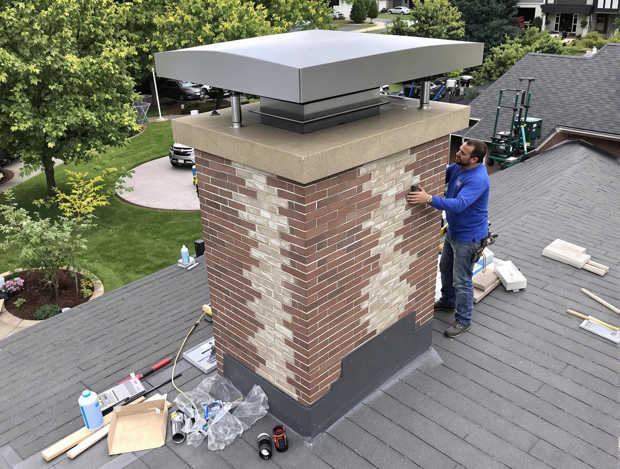 Bridgewater Chimney Sweep team working on a custom chimney remodel in Bridgewater, NJ