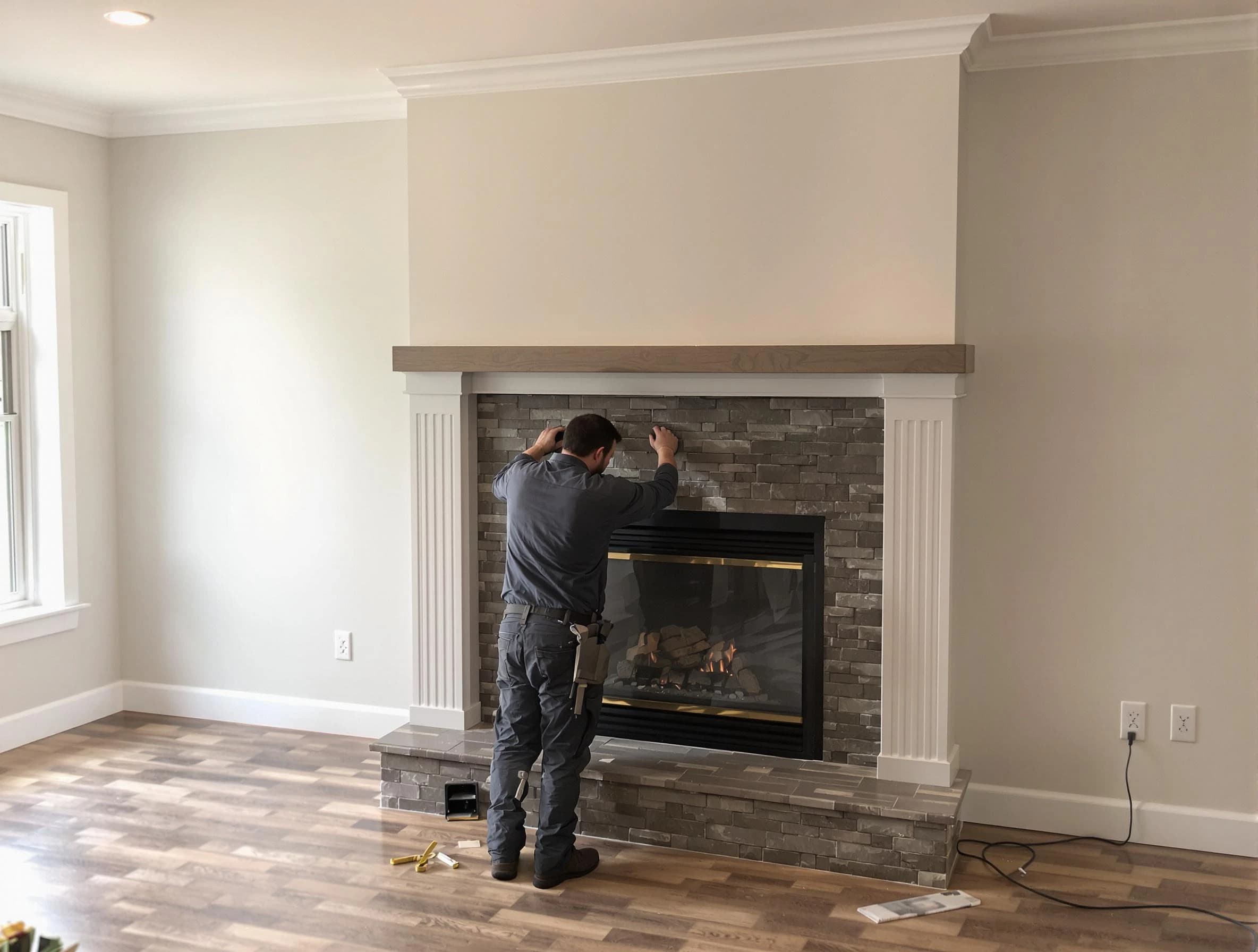 Bridgewater Chimney Sweep finishing a custom fireplace install in Bridgewater, NJ